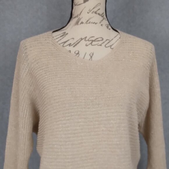 Isabella D |  Loose Knit Pull On Sweater Made in Italy Metallic Ecru | Size S - Picture 2 of 8